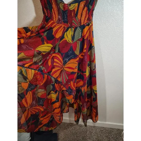 Roxy Dream Strapless midi tiered dress Corsair Blue Orange Bohemian Sweetheart - Picture 4 of 9